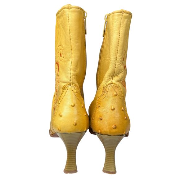 Vintage Calidad De Exportacion Yellow Ostrich Western Ankle Boots Size US 10.5 - Picture 8 of 12